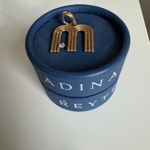 Adina Reyter Gold Groovy hinged letter M with diamond charm